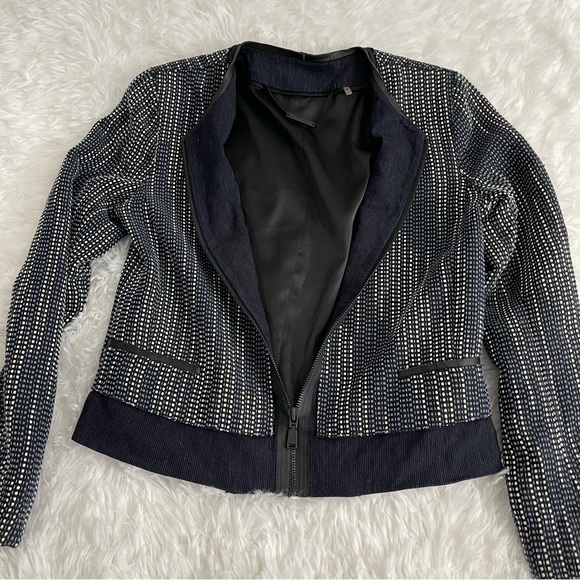 Ellie TAHARI Jacket Women’s Sz 2 Flull Zip Blue and White - Picture 4 of 5